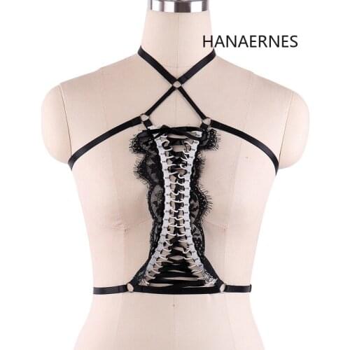 Woman Erotic Body Sexy Lace Harness Bra Chest Bondage Halloween Lingerie Cage Bra Gothic Garter Elastic Harness Goth Clothes