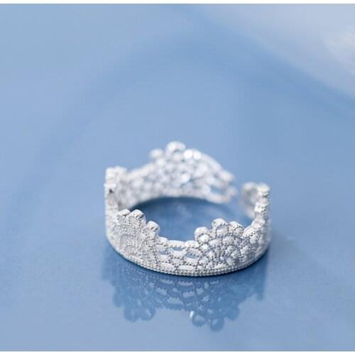 MloveAcc Genuine 925 Sterling Silver Hollow Lace Crown Ring for Women Fashion Women Girls Gift