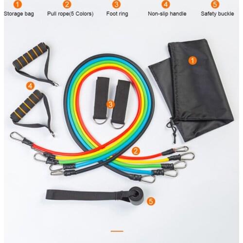 11pcs/set Pull Rope Fitness Exercises Yoga Resistance Bands Latex Tubes Pedal Excerciser Body Training Gym Elastic Band with Bag