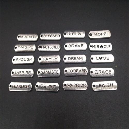 20pcs Mixed Metal Alloy Pendants Antique Silver Charns Letter Rectangle Pendants For Jewelry Making DIY Handmade Craft