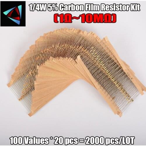2000Pcs/LOT 1/4W 5% 1R-10M Ohm 100Valuesx20Pcs Carbon Film Resistor Kit/Assortment/Pack/Mix/Box