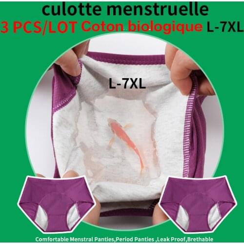 3pcs Menstrual Panties Womens Female Underwear Lingerie Organic Cotton Briefs Plus Size Underpanties Seamless Leakproof Panties