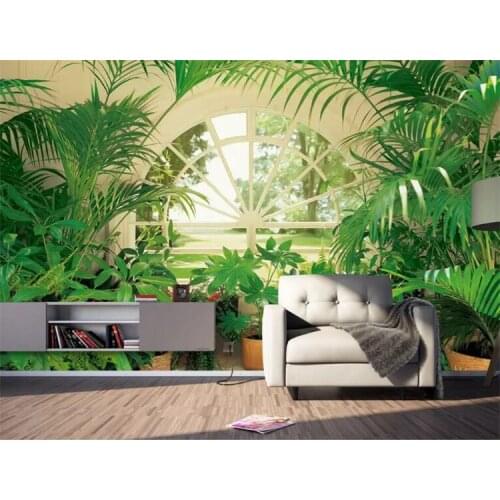 Customize Any Size 3D Wallpaper Living Room Sofa Wall surface Modern Nordic Green Plant Window Pastoral Background Mural Tapety