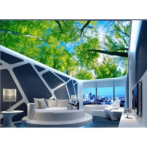 Custom 3d ceiling murals Green trees 3d room wallpaper landscape sky wallpaper for ceilings 3d wall murals ceiling wall paper