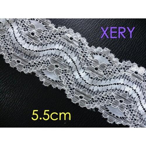 5.5cm Fashion Elastic flower White Lace Trim,Soft and Tender Touch Feeling,XERY1376k