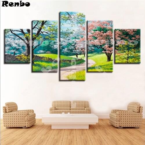 DIY 5D Diamond Embroidery natural scenery Green Tree Forest Cross Stitch 5 pcs Diamond Mosaic Picture Pasted Needlework Decor