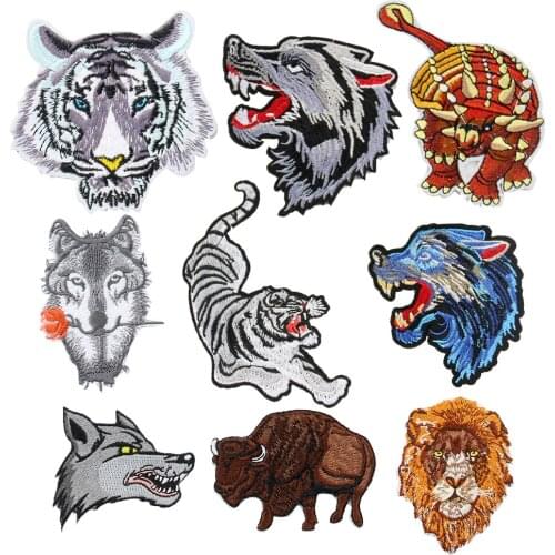 1PCS Animal Tiger Lion Wolf Head Embroidery Applique Iron on Patches for Clothing Stickers Badge Fabric DIY Apparel Accessories