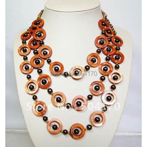 Free Shipping 18-22" Birthday Gift,Beaded Necklace,Beaded Jewelry,3 Strands Necklace With MOP Shell Pearl SP015