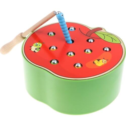 Wooden Apple Board Magnet Bug Catching Game Toy Kit Toddlers Early Educational Toy Gift