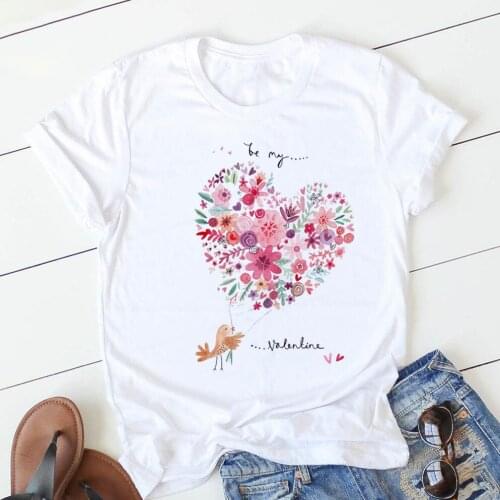 Women T shirts Love Heart Printed Korean Style Graphic Tops Woman O Neck Female Clothes Tops Tees Woman Girl T shirt_T-Shirts