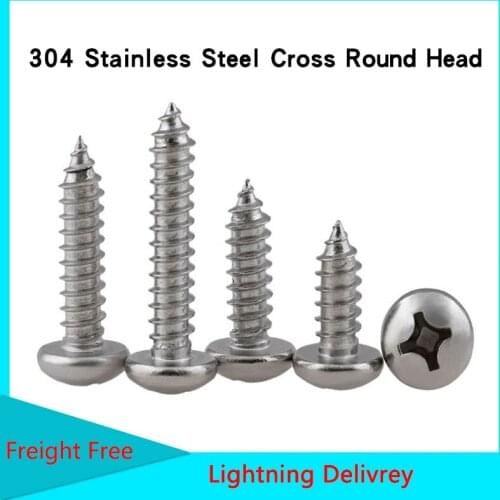 GuHua Philips Pan Head Tapping Nibbed Screw M5M6M8 PA 304 Stainless Steel Cross Round Head Self Tapping Wood Screw GB845 20Pcs