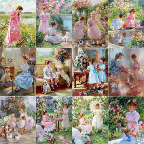 HUACAN Painting By Number Girl HandPainted Painting Art Gift DIY Picture By Numbers Garden Scenery Kits Acrylic Home Decoration