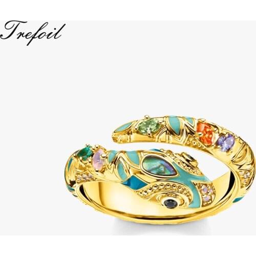 Ring Golden Snake With Colorful Stones 2021 Brand New Classic Fine Jewerly For Women Europe Style Bijoux In 925 Sterling Silver