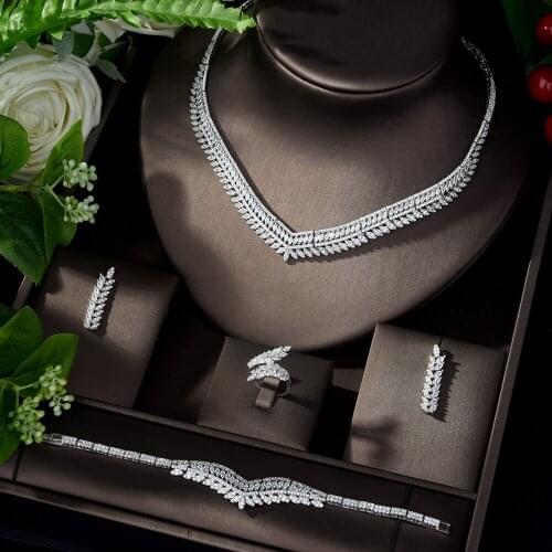 HIBRIDE Newest Elegant Necklace 4pcs Wedding Earring Set Nigerian Dress Accessories Jewelry Set Dubai Girls Party N-1103