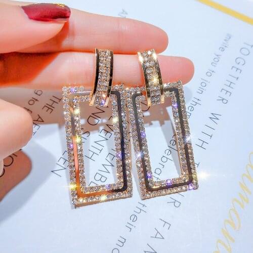 Korean Fashion Rectangle Women Earrings Dangle Pendants Crystal Simple Bijoux Jewelry Trendy Luxury Wedding Party