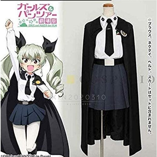 Girls and Panzer Theatrical Version Anzio High School Girls Uniform Cosplay Costume + Hair Ornament Cloak
