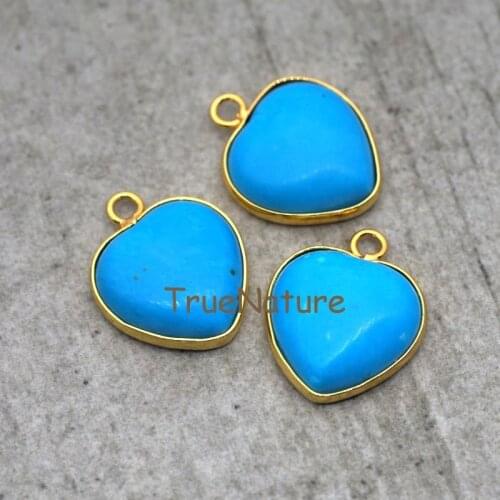 Lovely Heart Shape Pendant Jewelry Blue Turquoises Heart Charm For Couples Necklace In 17*20 mm PM5777