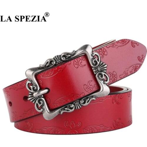 Red Women Belt Real Leather Cowskin Ladies Waist Belt Pin Buckle Female Waistband Vintage Accessories Jeans Strap 110cm