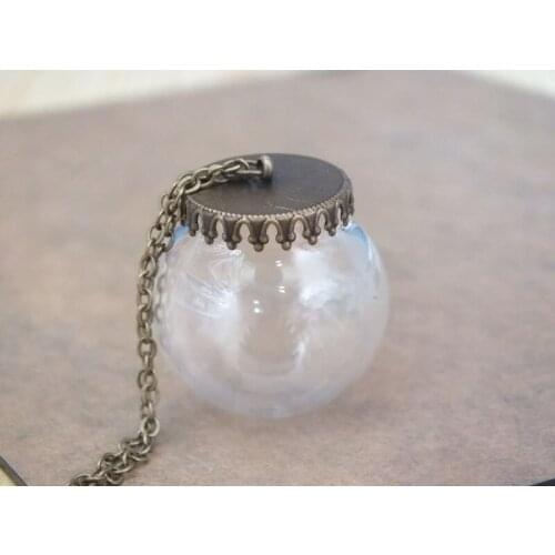 30x20mm round ball glass globe bronze cap set Transparent vial pendant,with chain,glass bottle pendant,art jewelry pendant