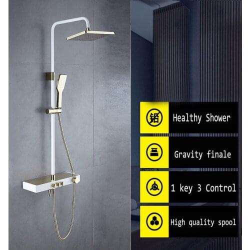 Matt Black Bathroom Rain Shower Set System White Wall Mounted Mixer Bath Shower Faucet Gold