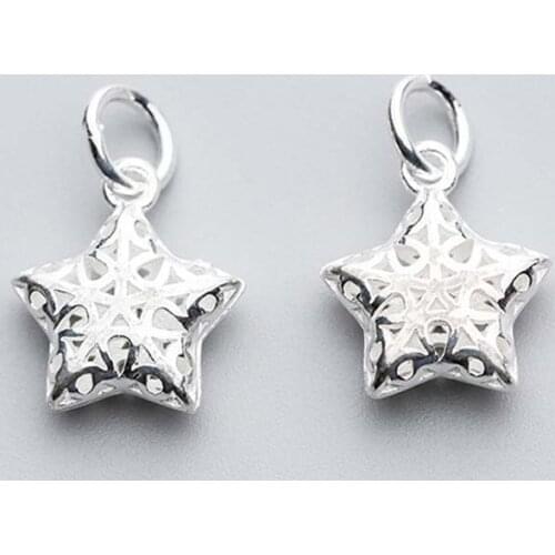 Fashion Hollow Out Craft Star Charms 925 Sterling Silver 14x12mm Women Handmade Pendants Findings DIY Jewelry Making Earrings