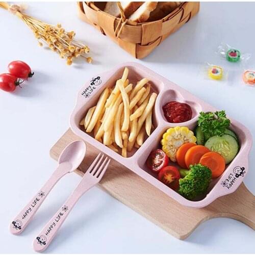 5Pcs Set Child Baby Tableware Plate Set Kids Children Dinnerware Set Dishes and Bamboo Plates Sets Feeding Cup Soup Utensils