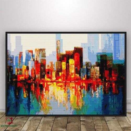 Embroidery City Town Skyscrapers Lake Counted Cross Stitch Stocking Kits with 100% Cotton Floss & Free Shipping for Home Decor