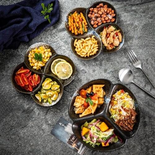 Japanese-style Dinner Plate, Ceramic Compartment Plate, Household Divider Tableware, Creative Dish, Adult Breakfast Plate