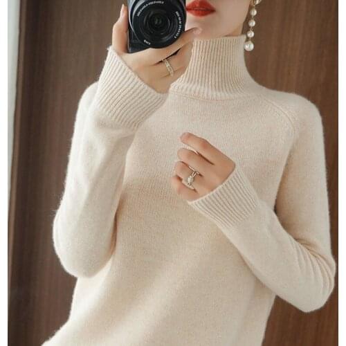2021 Autumn Winter Tops Turtleneck Womens Sweaters Primer Long Sleeve Pullovers Basic Solid Warm Slim-fit Sweater Top