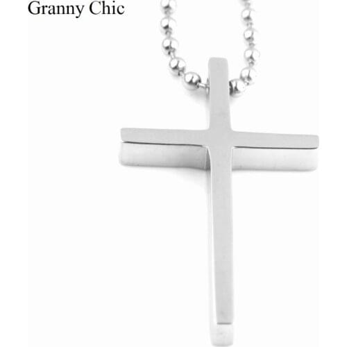 Granny Chic Mens Jewelry Classic Silver High Quality Stainless Steel Mens Cross Pendant Free Box Necklace