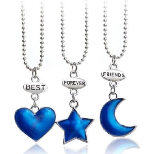 MINGQI 2019 Fashion Necklace 3pcs/set Best Friends Forever Blue Star Moon Love Heart BFF Necklace Friendship Alloy Jewelry Gift
