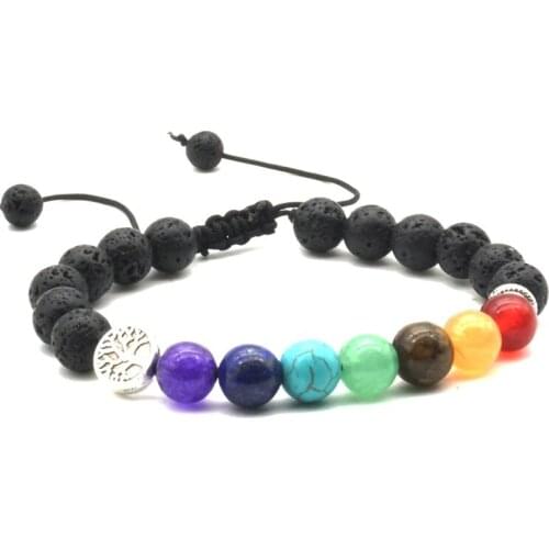 Weave Tree of Life Healing Balance Beads Reiki 8mm Lava Stone 7 Chakras Aromatherapy Essential Oil Diffuser Bracelet Jewelry