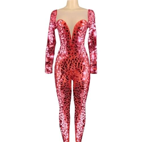 7 Colors Mirror Transparent Jumpsuit Prom Party Birthday Celebrate Outfit Women Bar Nightclub Skinny Wear Singer Dancer Costume