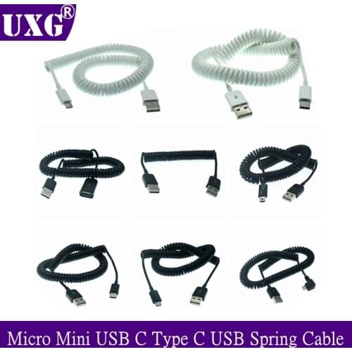 Spring USB Cable Micro Mini USB C Type C Male to Male Female Fast Charging Cable USB C Phone Charger Cord Cable 1m 3m