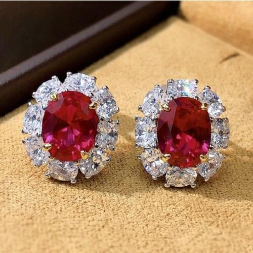 2021 Luxury 925 Silver 7*9MM Oval Cut Ruby Earrings Aniversary Party Pendent Jewelry