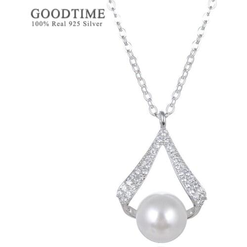 Luxury Pure 100% 925 Sterling Silver Freshwater Pearl Zircon Pendant Necklace Chains Valentine Jewelry Gift For Women Lady Party