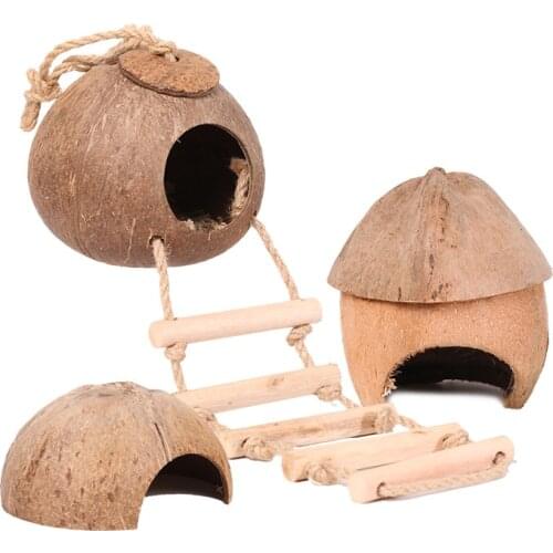 Cute Pet Nest Natural Coconut Shell Hamster Nest Small Animal Cave Hiding Cage Syrian Hamster Erinaceinae Nest House Chew Toys