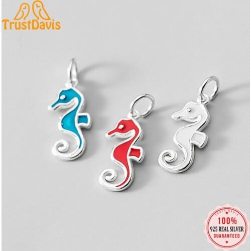 TrustDavis Real 925 Sterling Silver Color Hippocampus S925 Marking Bracelet Necklace Link Piece DIY Accessories Wholesale DZ42