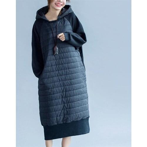 Street Casual Patchwork Striped Maxi Cotton Coat Large Size L-6XL Women Winter 2020 Warm Thicken Long Slim Hooded jacket Coat