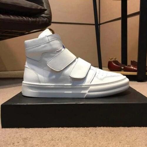 Fashion High-Top Cowhide Shoes Men White Flat Sneakers Luxury Round Toe Military Army Ankle Boots Street Black Hip Hop Shoes