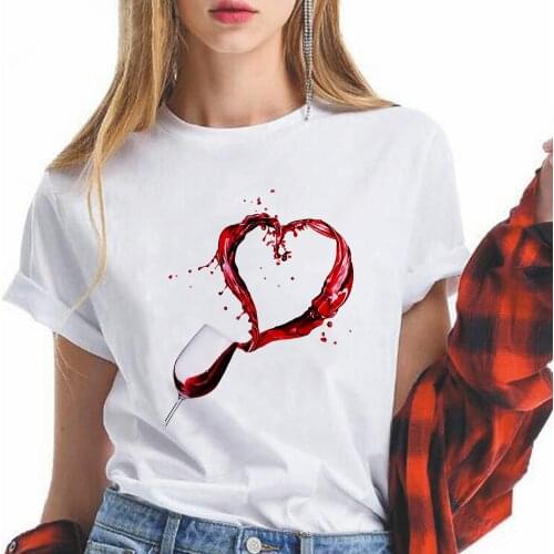 2021 Arrivals Women T-shirt Red Wine And Love Printed Leisucre Top Trend Animated Creative Casual Art Hot Selling Tshirt