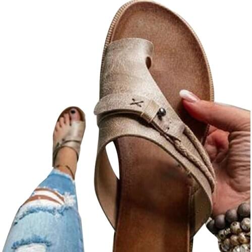 Womens Orthotics Sandals Correction PVC Fabric Open Toe Slippers Flat Heel Flip Flops Summer Casual Beach &T8