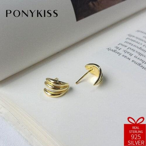 PONYKISS Trendy 100% 925 Sterling Silver Chic Irregular Spiral Hoop Earrings For Women Party Fine Jewelry Birthday Fashion Gift