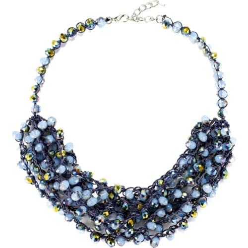 BEADSLAND Handiwork Crocheted Crystal Multistrand Necklace Fashionable Jewelry Woman Necklace