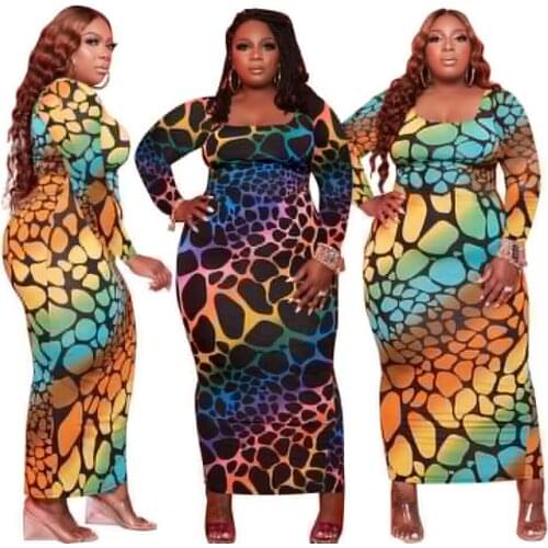 4xl Plus Size Womens Clothing Sexy Leopard Grain Digital Printing Long Sleeved Collect Waist Sexy Dress Wholesale Dropshipping