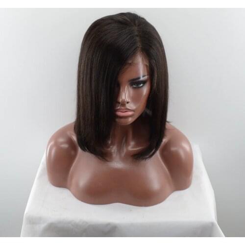 100% Real Human Hair short straight Bob hair costume Hair Lace Front Wigs 12 inches Swiss Lace virgin hair wigs with Bangs