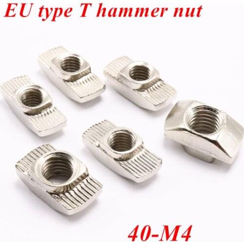 100pcs M4 Slot T type Nut 40-m4 Sliding t hammer head fasten nut for 4040 series EU Standard Aluminum Profile Extrusion