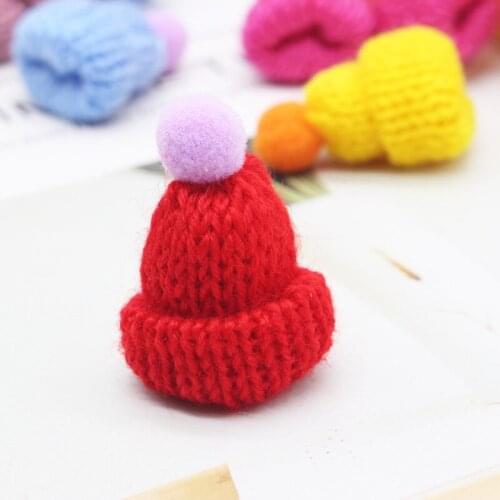 20pc Pompoms Knitting Mini Hats Headwear Brooch Crochet Toys Decor Jewelry Doll Accessory Small Caps Craft Christmas Gifts