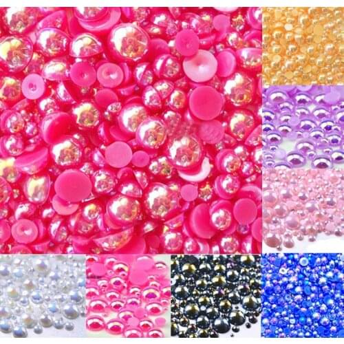 500pcs 2-10mm Fuchsia AB Color Half Round Pearl Bead FlatBack Scrapbook Craft Cabochon Kawaii DIY Embellishments Accessories