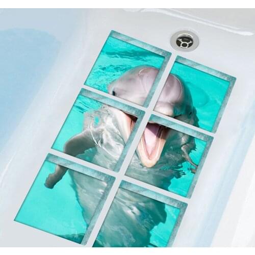 6pcs/set Dolphin Bathtub Stickers 3D Waterproof Non Slip Bathroom Decor Underwater World Bath Tub Stickers Wall Sticker 15x15cm